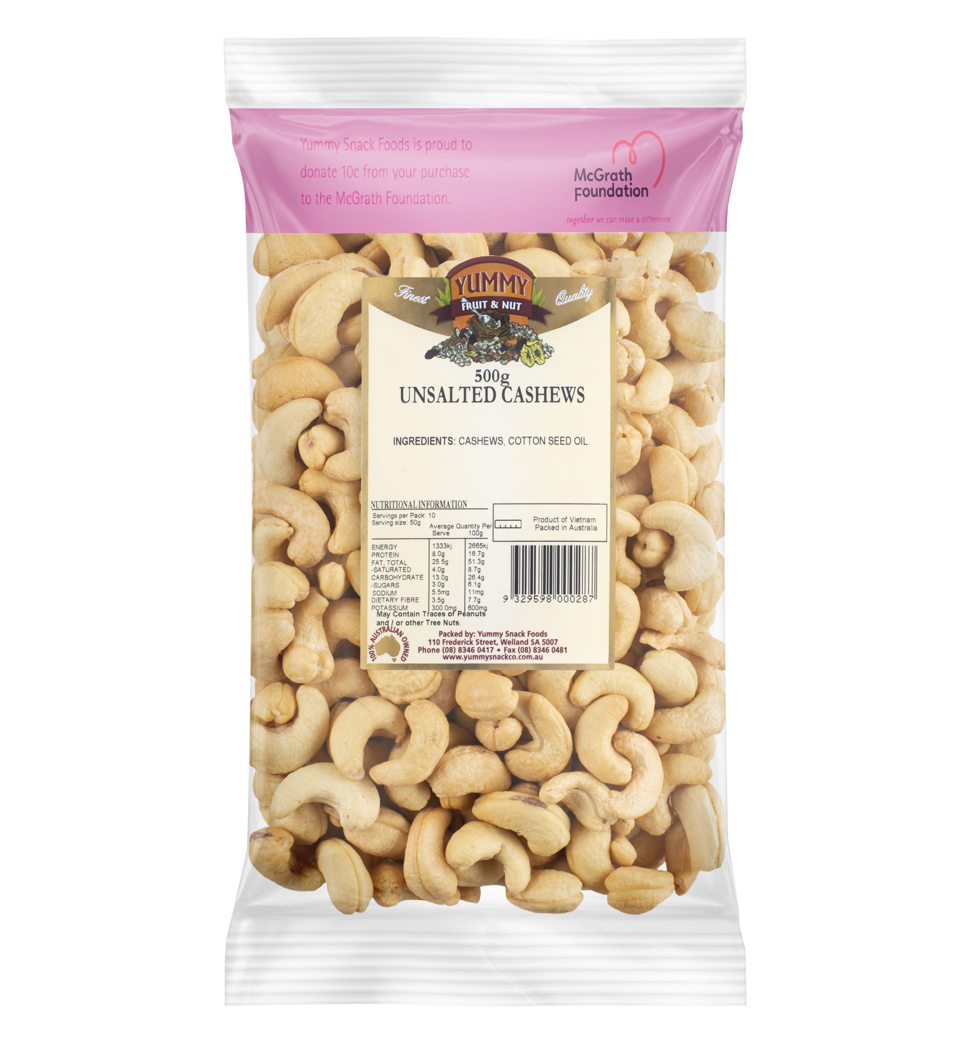 Cashews Roasted & Unsalted 500g | Yummy Snack Foods